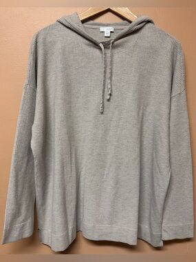 J. Jill Pure Waffle Knit L Petite Thermal Hooded Sweater Beige Gauze Hoodie